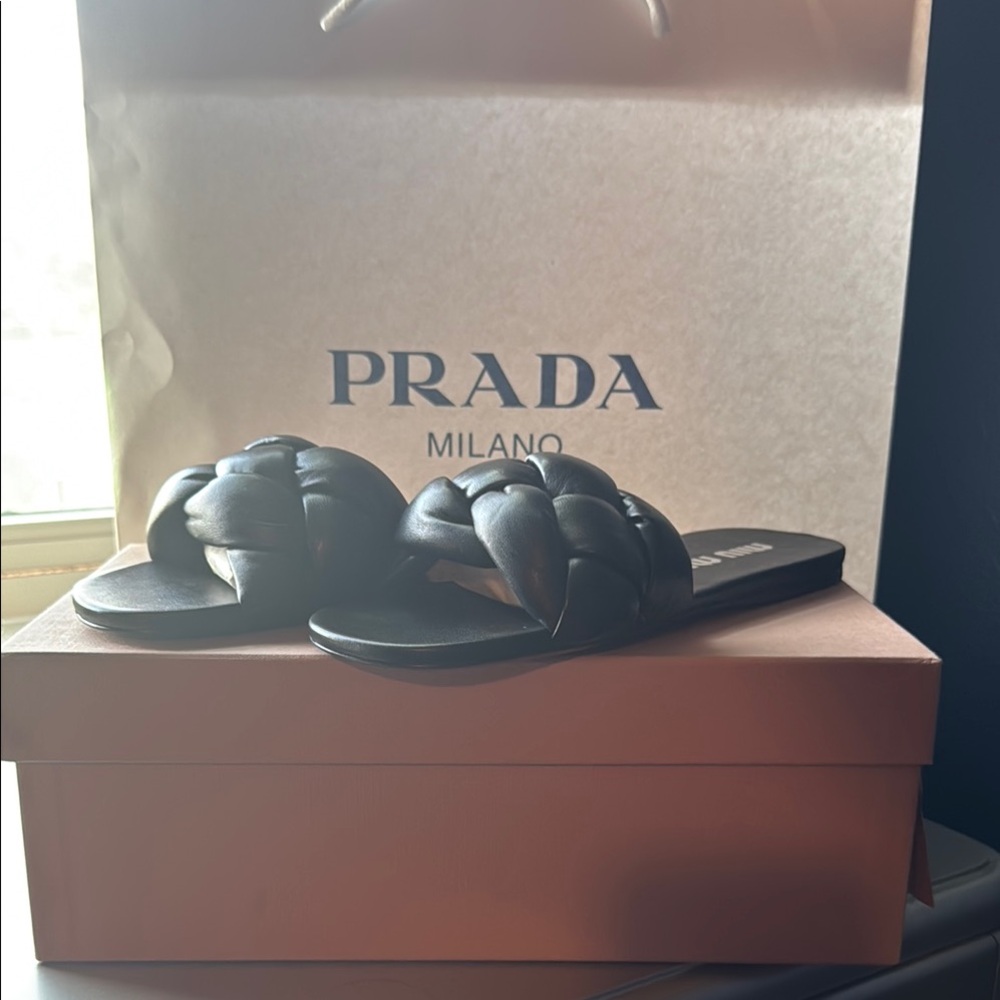 Women’s Prada Black Braided Slide Sandals Size 36.5.